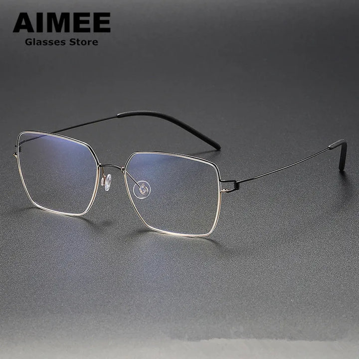 Aimee Unisex Full Rim Square Screwless Titanium Eyeglasses 4155 Full Rim Aimee Black-Golden  