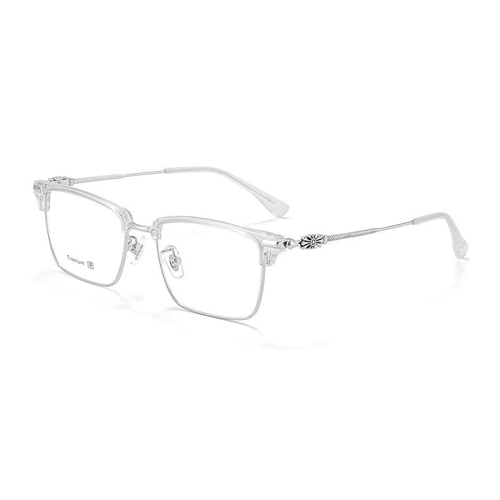 KatKani Unisex Full Rim Square Titanium Eyeglasses 8931 Full Rim KatKani Eyeglasses Transparent Silver  