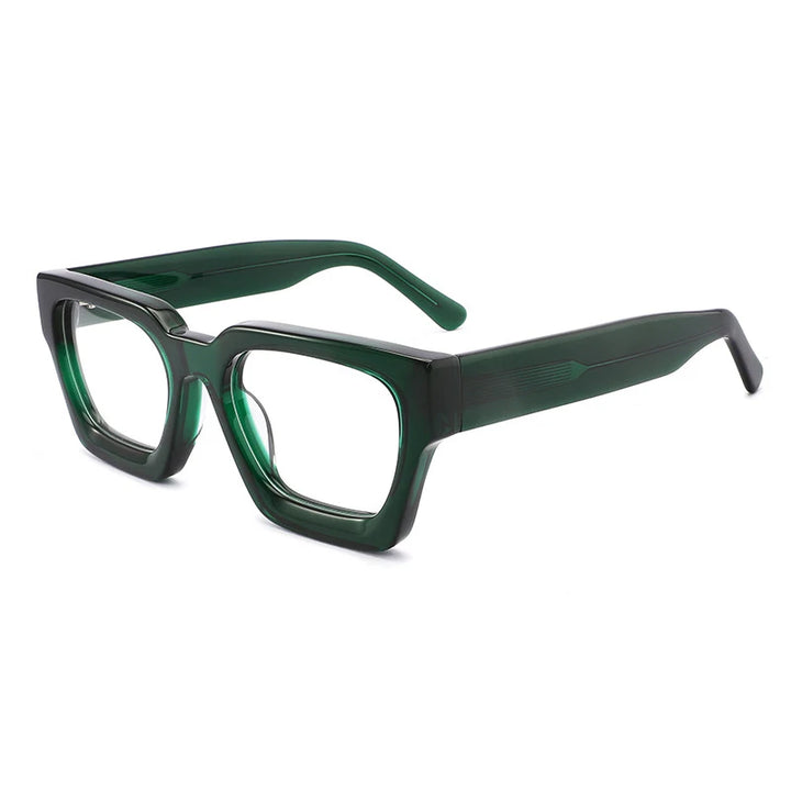 Gatenac Unisex Full Rim Thick Square Acetate Eyeglasses Gxyj1472 Full Rim Gatenac Dark Green  