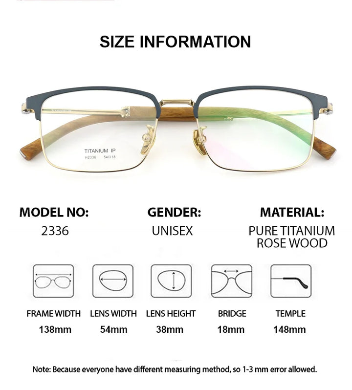 Summer Flower Women's Full Rim Square Titanium Wood Eyeglasses 612336