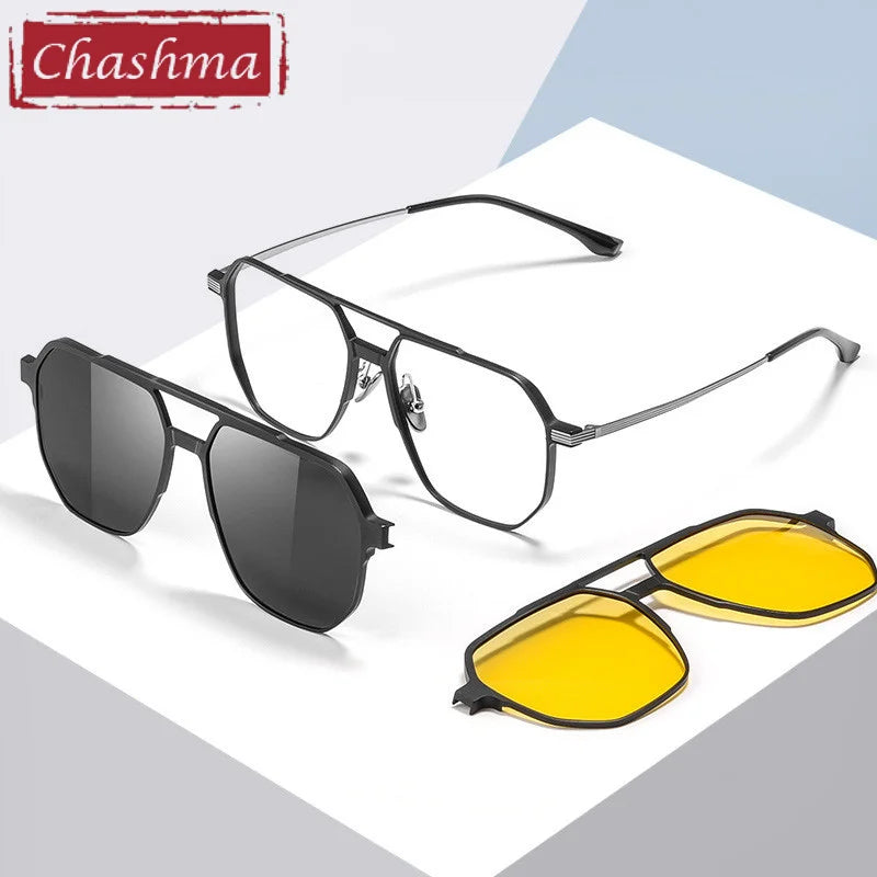Chashma Ottica Unisex Full Rim Square Double Bridge Eyeglasses Clip On Sunglasses 99064