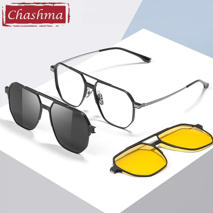 Chashma Ottica Unisex Full Rim Square Double Bridge Eyeglasses Clip On Sunglasses 99064