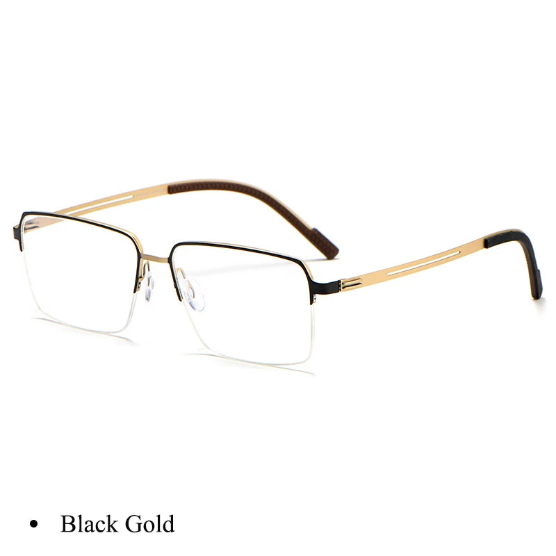 Bclear Unisex Semi Rim Polygon Titanium Eyeglasses B125 Semi Rim Bclear Black Gold  