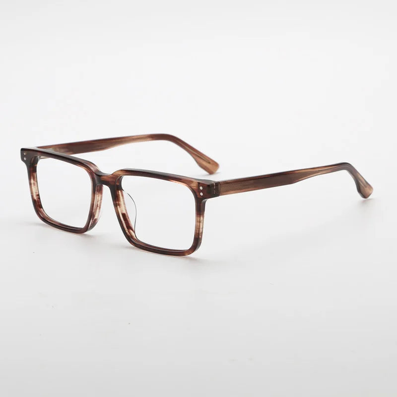 Black Mask Unisex Full Rim Square Acetate Eyeglasses Bm118 Full Rim Black Mask Brown-Stripes  