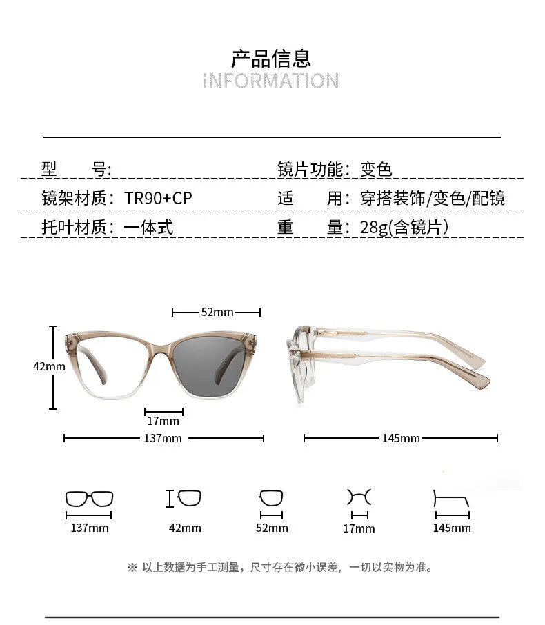 CCspace Women's Full Rim Cat Eye Tr 90 Alloy Photochromic Reading Glasses 312781