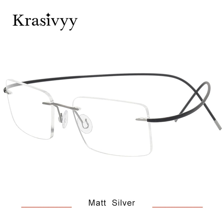Krasivyy Unisex Rimless Square Titanium Eyeglasses 1614 Rimless Krasivyy Matt Silver  