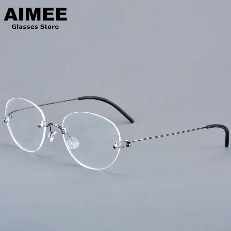 Aimee Women's Rimless Small Oval Screwless Titanium Eyeglasses 22421