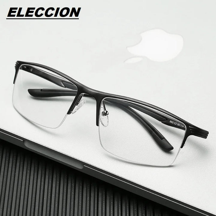 Eleccion Men's Semi Rim Square Aluminum Alloy Eyeglasses 4663