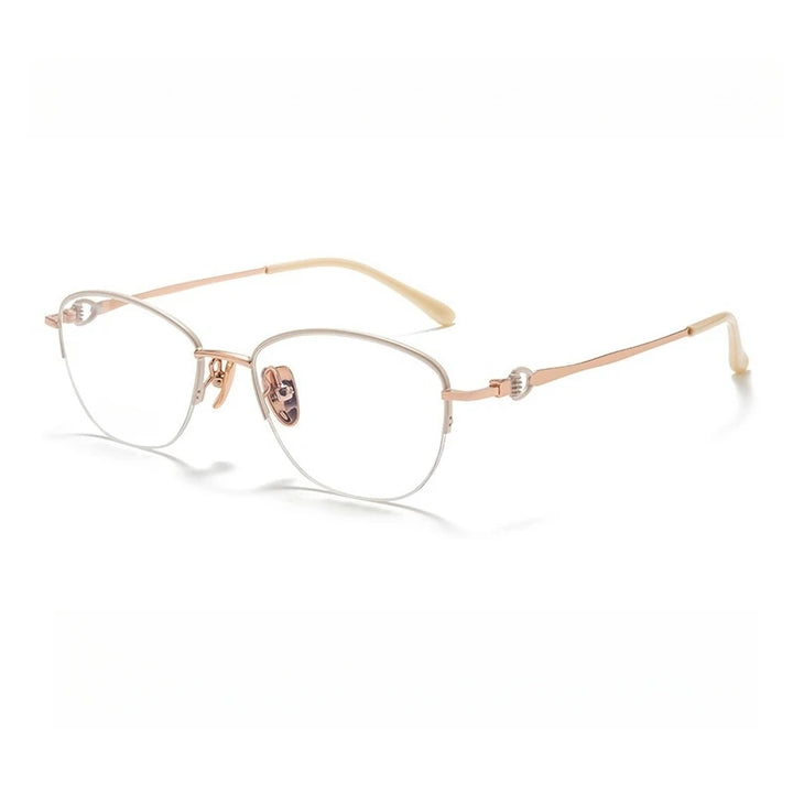 Yimaruili Women's Semi Rim Square Oval Alloy Eyelasses 98106 Semi Rim Yimaruili Eyeglasses Tea Rose Gold