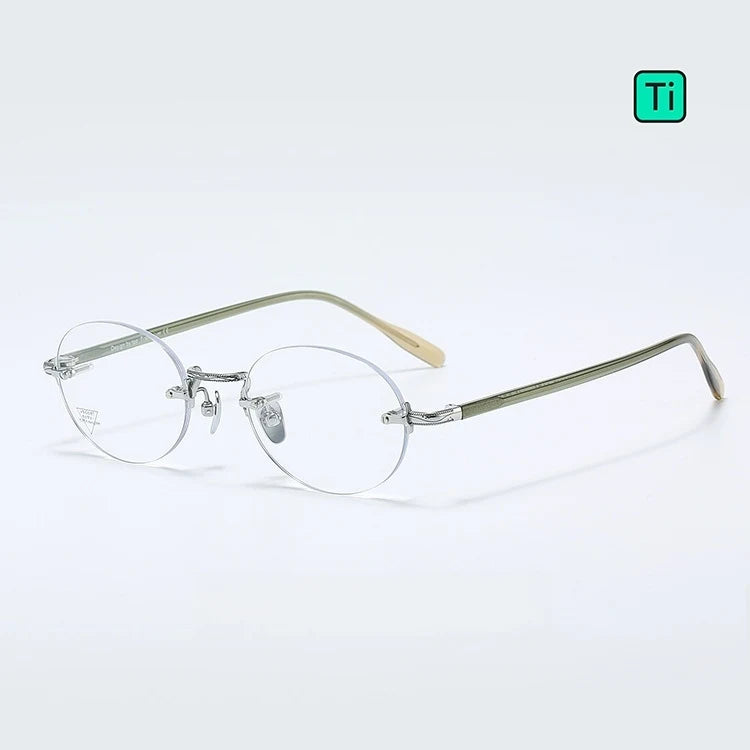 Yimaruili Unisex Rimless Oval Titanium &amp; Acetate Eyeglasses V5008T — view 4 | Yimaruili at FuzWeb