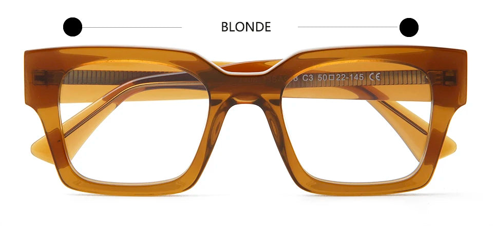 Esnbie Unisex Full Rim Square Thick Acetate Eyeglasses 23048 Full Rim Esnbie Blonde  