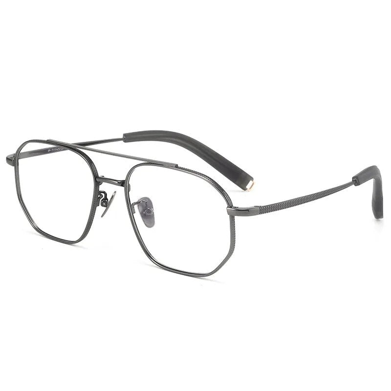 Hdcrafter Men's Full Rim Oval Double Bridge Titanium Eyeglasses 07518 Full Rim Hdcrafter Eyeglasses Gun  