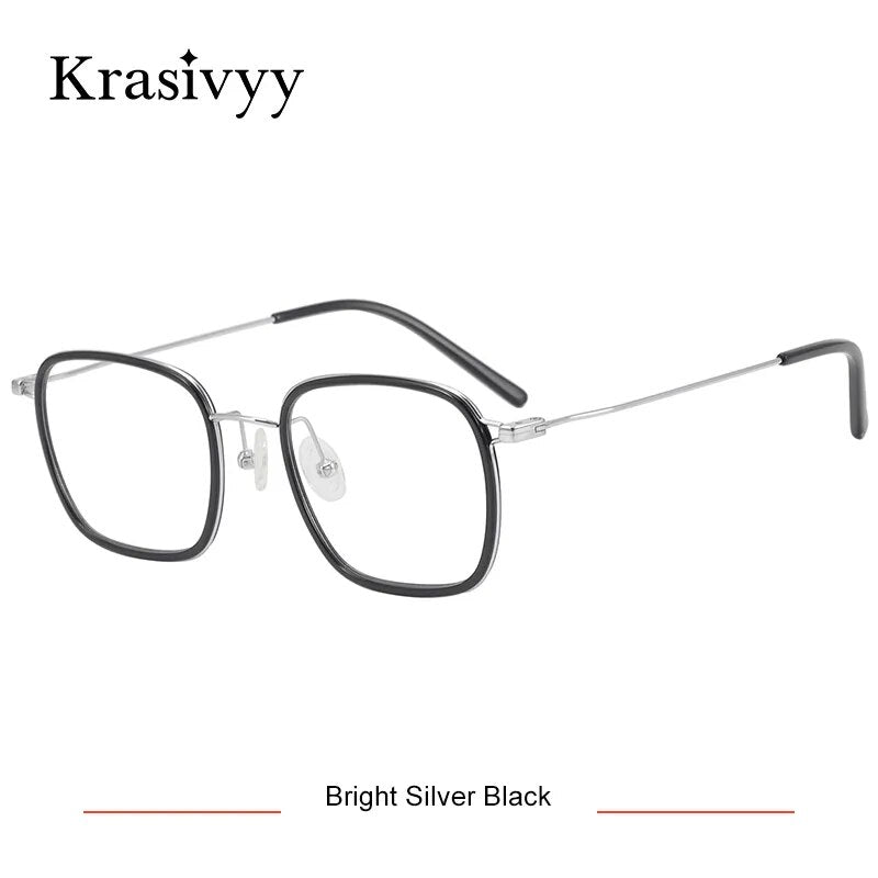 Krasivyy Men's Full Rim Square Tr 90 Titanium Eyeglasses Kr16044 Full Rim Krasivyy Bright Silver Black CN 