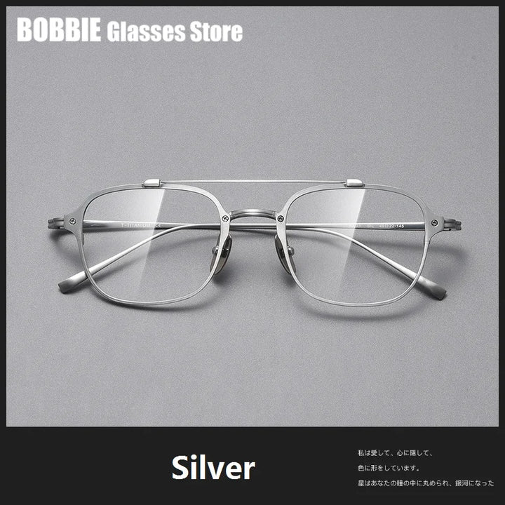 Bobbie Unisex Full Rim Square Double Bridge Titanium Eyeglasses 671319