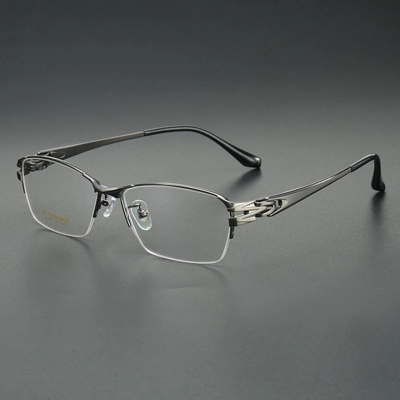 Aror Men's Semi Rim Square Brow Line Titanium Eyeglasses 96156 Semi Rim Aror Gun