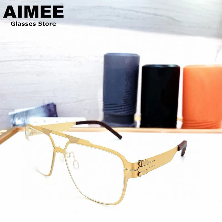 Aimee Men's Full Rim Big Square Double Bridge Steel Eyeglasses 55145
