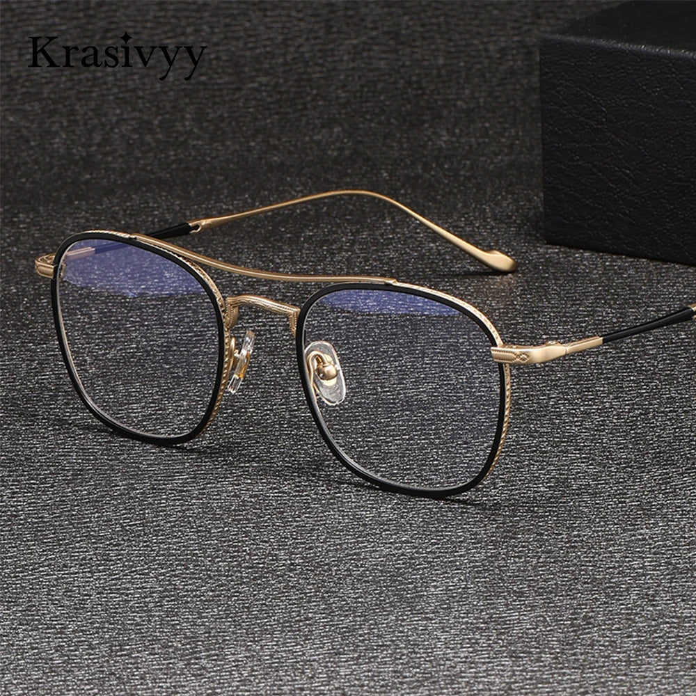 Krasivyy Men's Full Rim Square Double Bridge Titanium Eyeglasses 75925