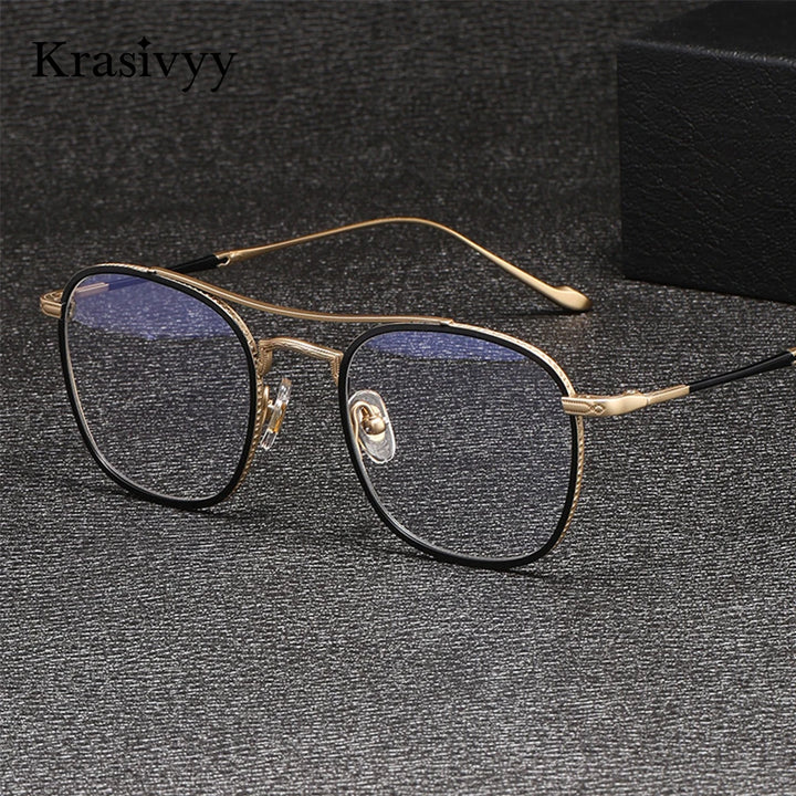 Krasivyy Men's Full Rim Square Double Bridge Titanium Eyeglasses 75925