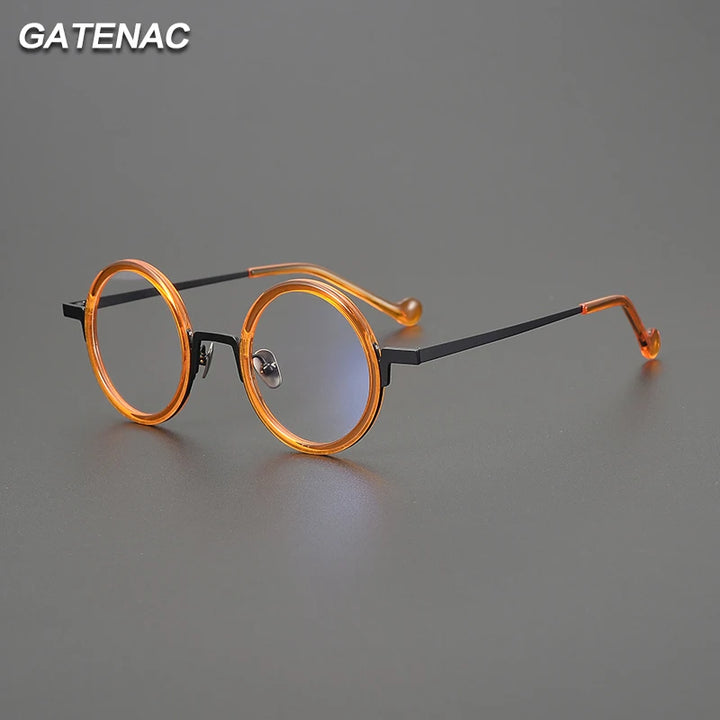 Gatenac Unisex Full Rim Round Titanium Acetate Eyeglasses G1529 Full Rim Gatenac   