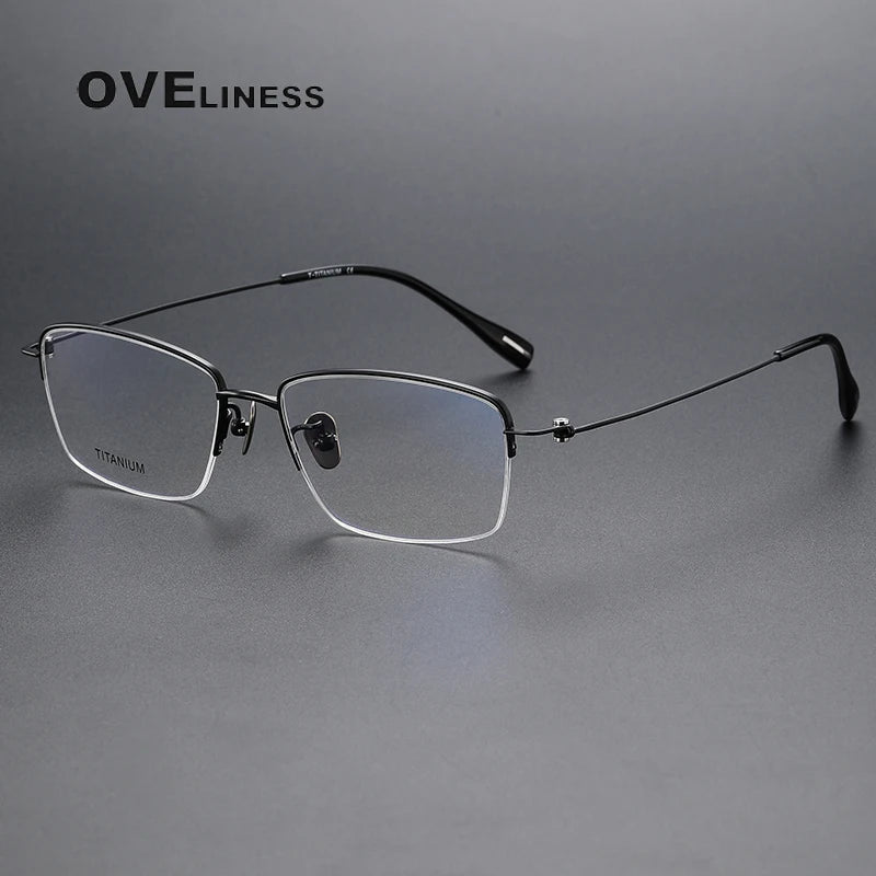 Oveliness Unisex Semi Rim Square Screwless Titanium Eyeglasses 80923 Semi Rim Oveliness black  