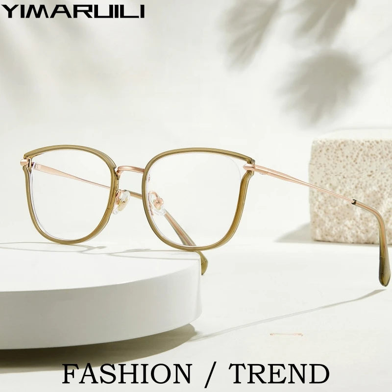 Yimaruili Women's Full Rim Square Cat Eye Alloy Tr 90 Eyeglasses Y2293 Full Rim Yimaruili Eyeglasses Khaki  