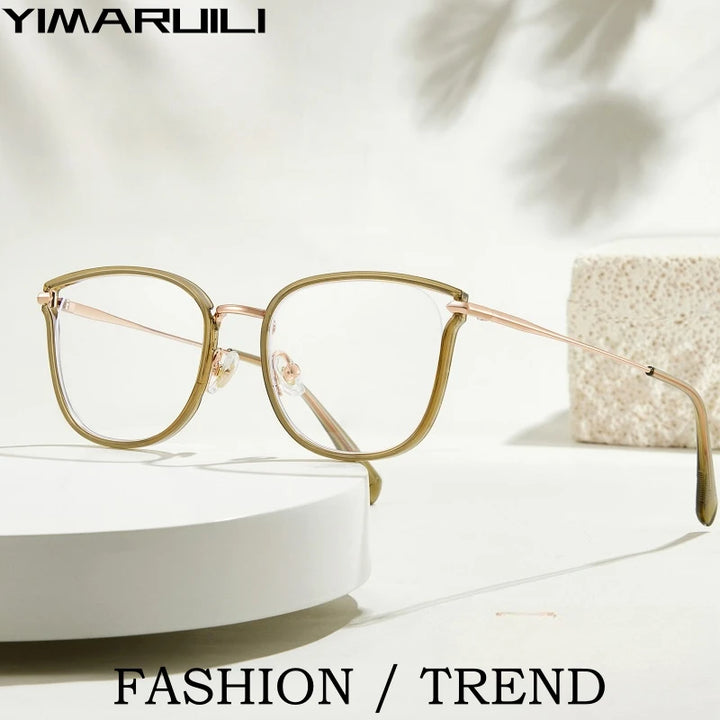 Yimaruili Women's Full Rim Square Cat Eye Alloy Tr 90 Eyeglasses Y2293 Full Rim Yimaruili Eyeglasses Khaki  