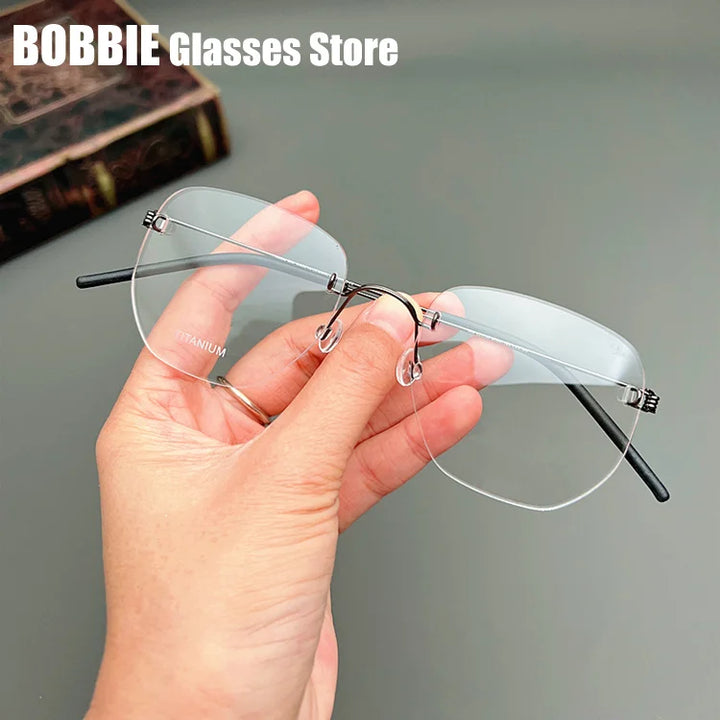 Bobbie Women's Rimless Polygon Square Titanium Eyeglasses 358693