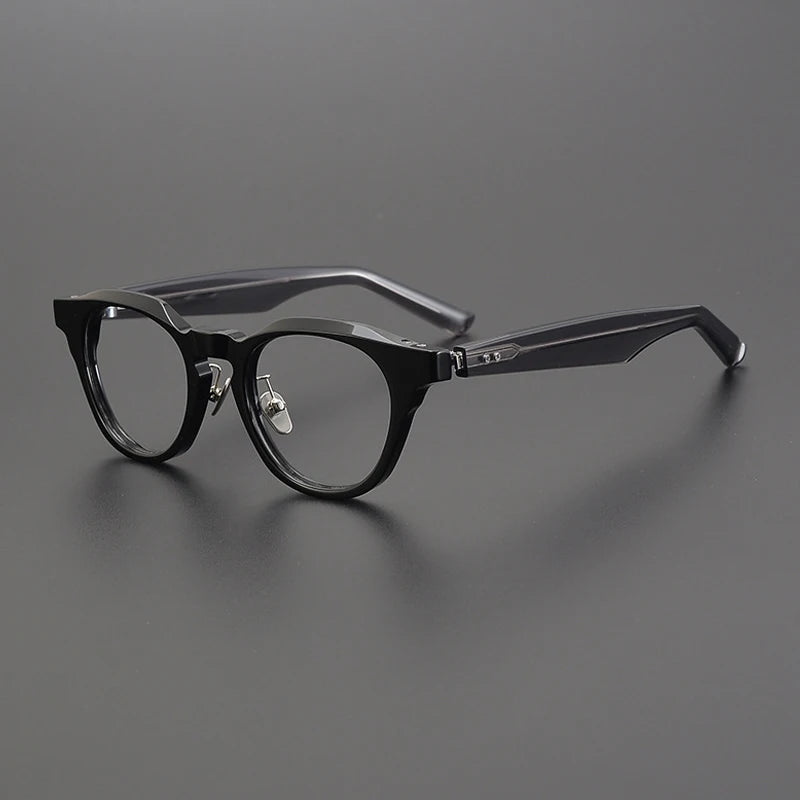 Gatenac Unisex Full Rim Round Acetate Eyeglasses Gxyj1189 Full Rim Gatenac Black  