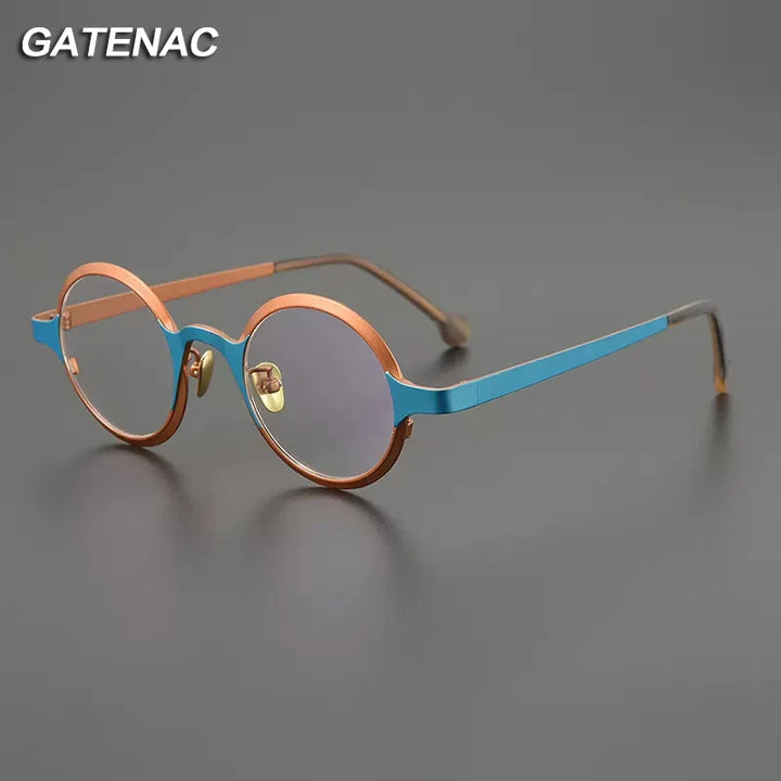 Gatenac Unisex Full Rim Round Titanium Eyeglasses Gxyj1205 Full Rim Gatenac   