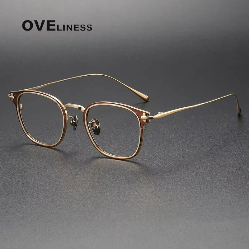 Oveliness Women's Full Rim Square Titanium Acetate Eyeglasses 13821 Full Rim Oveliness coffee gold  