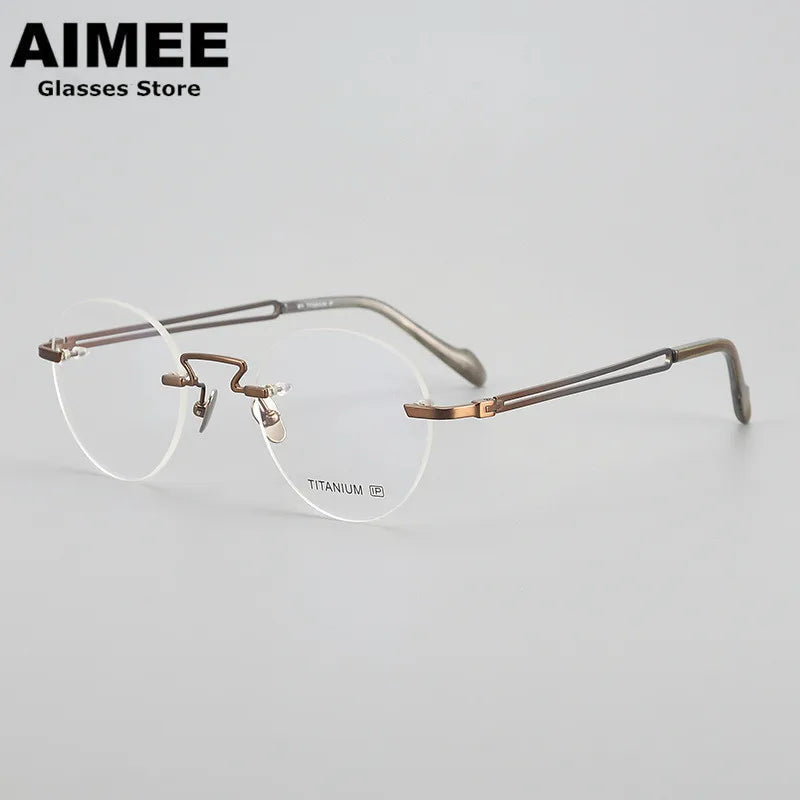 Aimee Unisex Rimless Round Titanium Eyeglasses 19063 Rimless Aimee Brown  