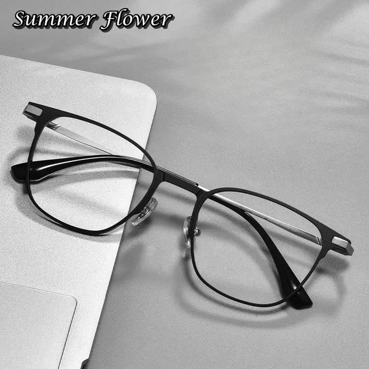 Summer Flower Men's Full Rim Square Acetate Titanium Eyeglasses 28559