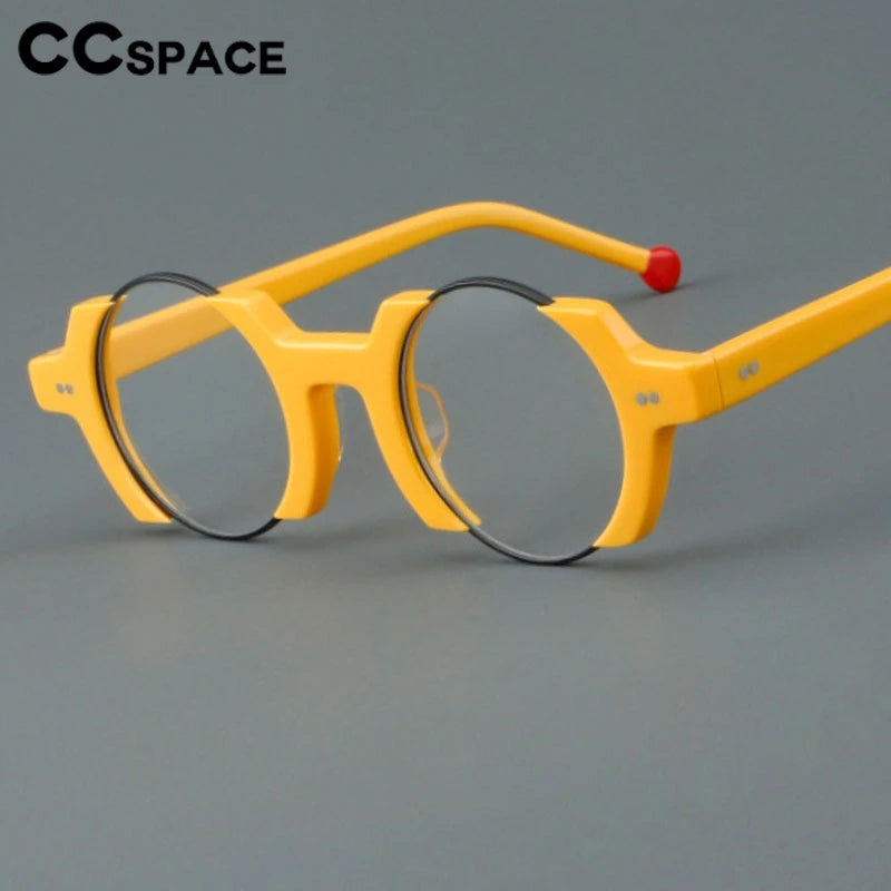 CCspace Unisex Semi Rim Round Acetate Eyeglasses 301778 Semi Rim CCspace   