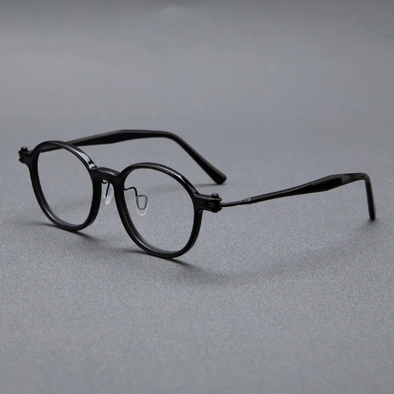 Black Mask Unisex Full Rim Round Oval Titanium Acetate Eyeglasses 4883 Full Rim Black Mask Black  