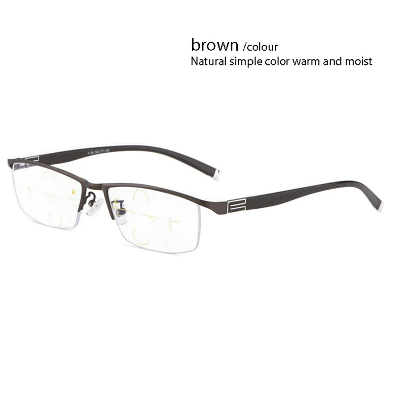 Handoer Unisex Semi Rim Square Alloy Progressive Reading Glasses 56170 Reading Glasses Handoer Brown +275 