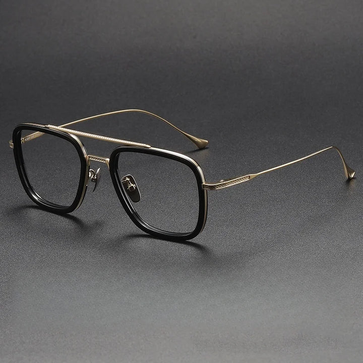 Yimaruili Men's Full Rim Square Double Bridge Titanium Eyeglasses 774006