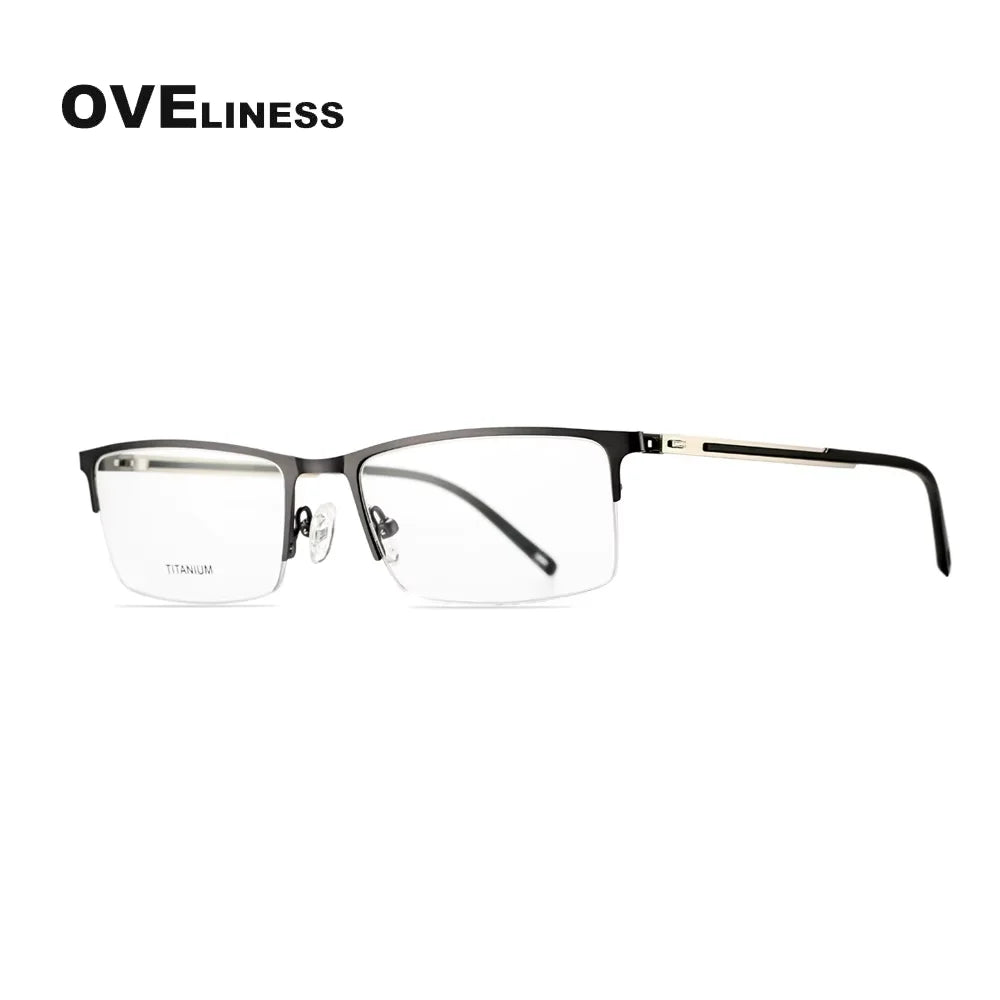 Oveliness Men's Semi Rim Square Titanium Alloy Eyeglasses 49858 Semi Rim Oveliness gun  