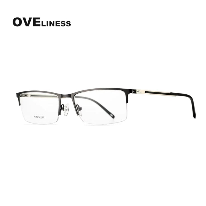 Oveliness Men's Semi Rim Square Titanium Alloy Eyeglasses 49858 Semi Rim Oveliness gun  