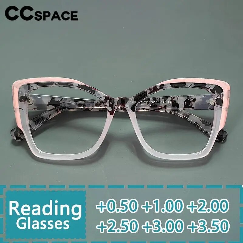 CCspace Women's Full Rim Large Cat Eye Tr 90 Titanium Reading Glasses 57027 Reading Glasses CCspace