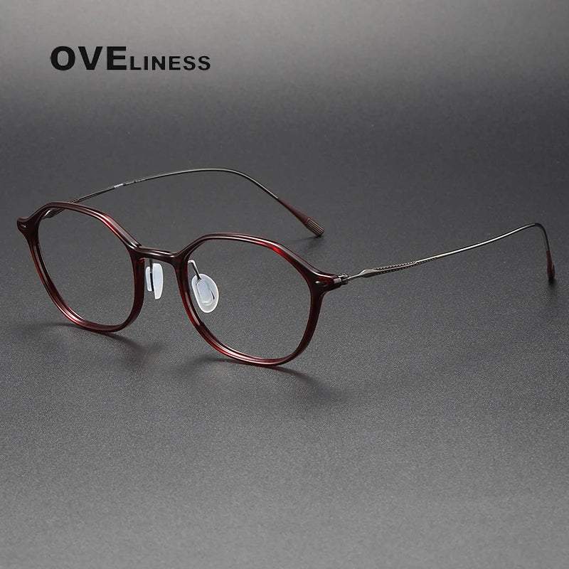Oveliness Unisex Full Rim Oval Acetate Titanium Eyeglasses 8651 Full Rim Oveliness red gun  
