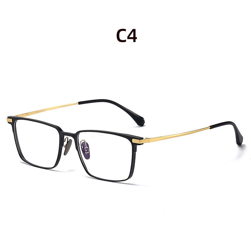 Hdcrafter Men's Full Rim Wide Square Titanium Eyeglasses 20221 Full Rim Hdcrafter Eyeglasses Black-Gold  