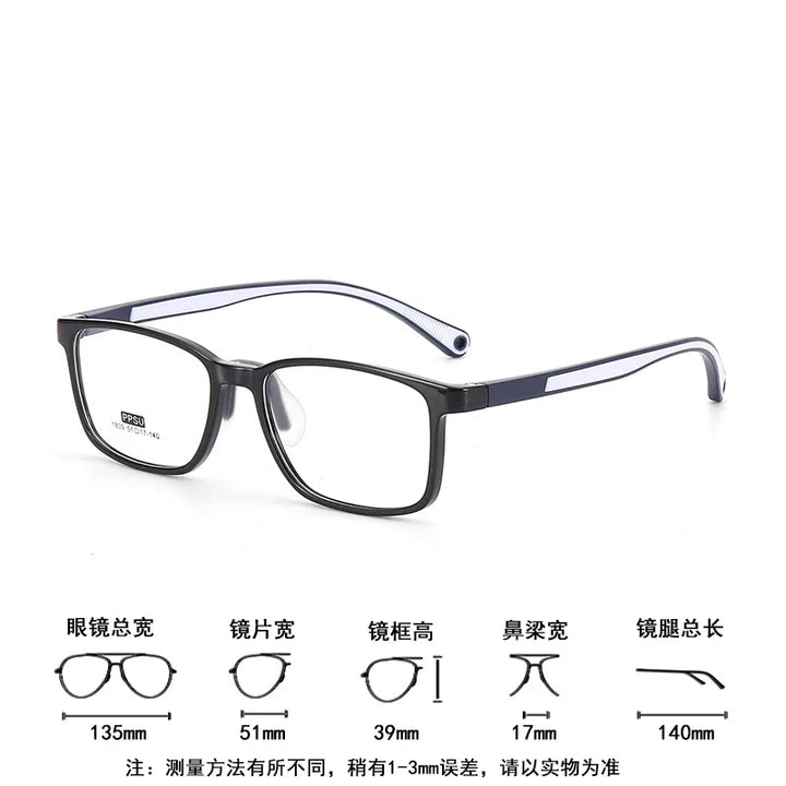 Zirosat Unisex Youth Full Rim Square Tr 90 Alloy Eyeglasses 18094