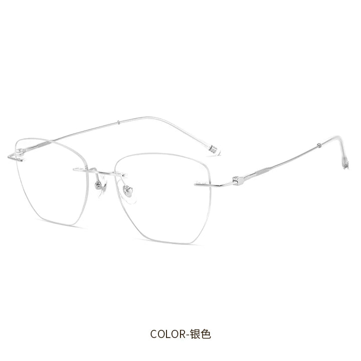 Reven Jate Women's Rimless Oval Cat Eye Titanium Eyeglasses 60194