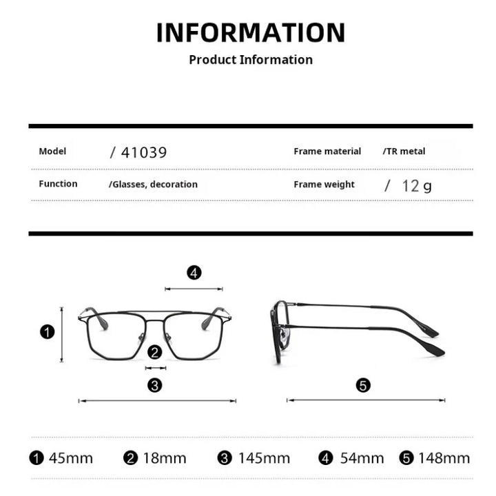 Momoja Unisex Full Rim Square Double Bridge Tr 90 Alloy Eyeglasses 41039