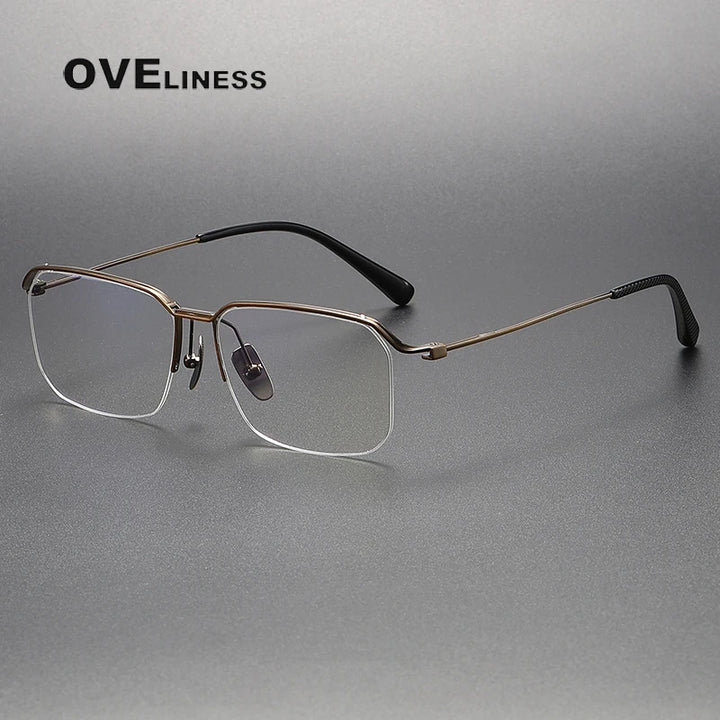 Oveliness Unisex Semi Rim Square Titanium Eyeglasses 423a Semi Rim Oveliness bronze  