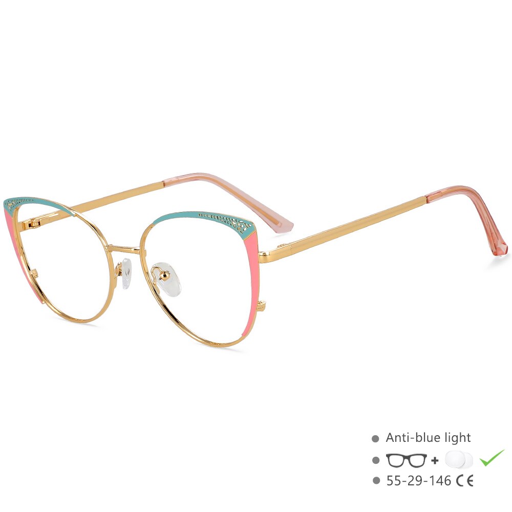 CCSpace Unisex Full Rim Square Cat Eye Alloy Eyeglasses 55892 Full Rim CCspace GreenPink China 