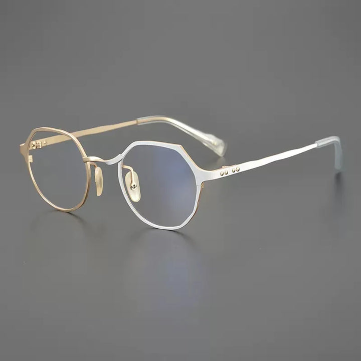 Gatenac Unisex Full Rim Flat Top Round Titanium Eyeglasses Gxyj1219 Full Rim Gatenac Gold White  