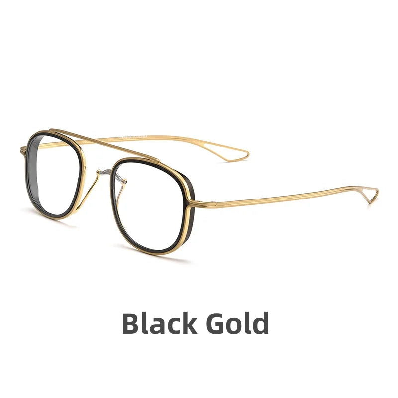 Kocolior Unisex Full Rim Square Double Bridge Titanium Eyeglasses 3185 Full Rim Kocolior Black Gold  