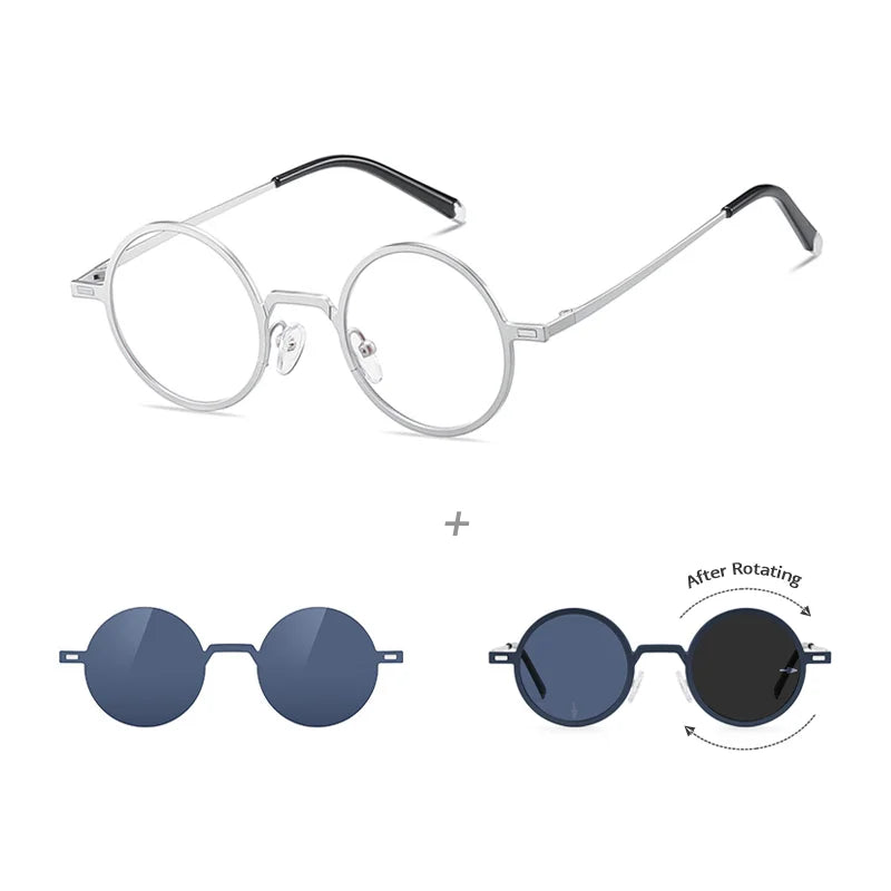 Ralferty Women's Full Rim Round Steel Eyeglasses Clip On Sunglasses 725204