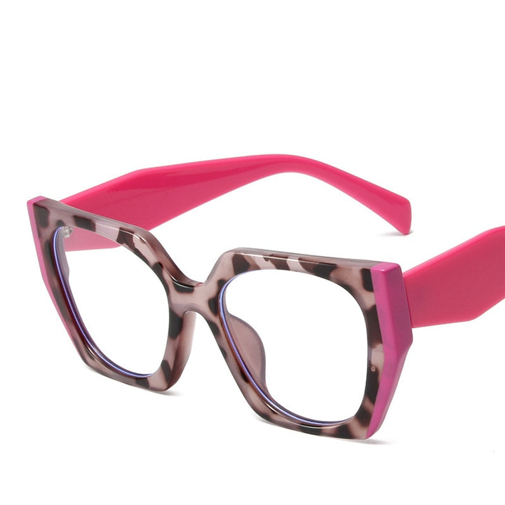 CCSpace Women's Full Rim Square Cat Eye Tr 90 Titanium Eyeglasses 56790 Full Rim CCspace C1PinkLeopard  